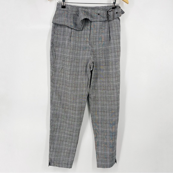 3 for $15 🌸 All in Favor Plaid Ruffle Belted Pants Ankle Trousers Slim - Picture 1 of 5